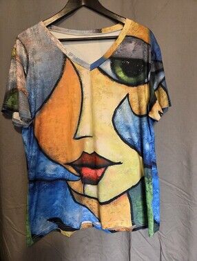 Abstract Colorblock V-Neck Women’s Top - Multi